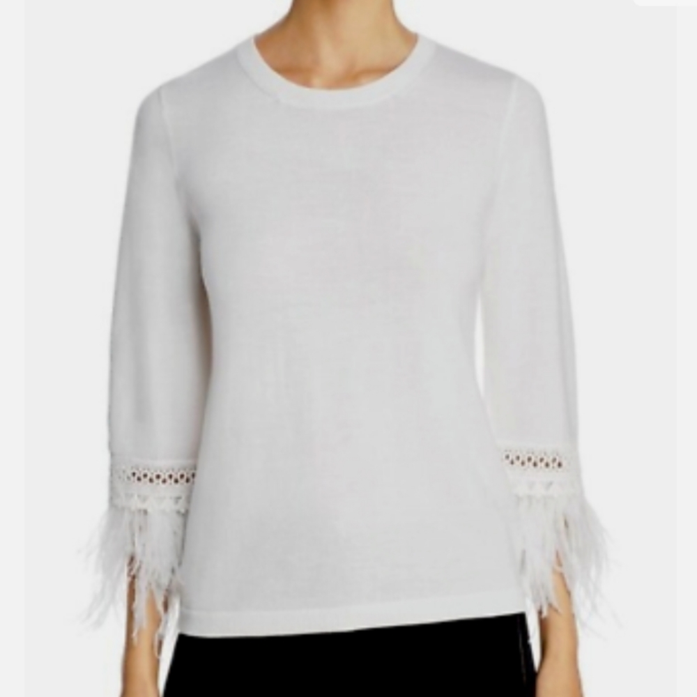 KOBI HALPERIN "Toni" Faux Feather Cuff Wool Sweater Sz M
